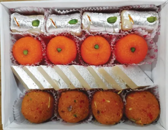 Bundi Laddu, Kaju Katli, Orange Laddu, Mawa Roll