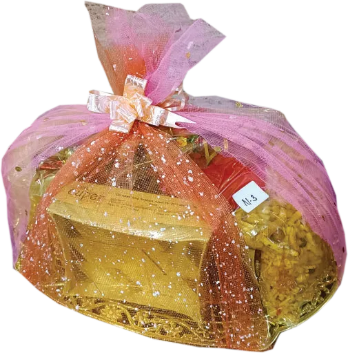 Kaju Katli 250g., Cookies 1 box, Sakkar Para 250g.,
                    Namkeen 250g, Cream Roll 3 pcs., Aloo Chips 1pkt., Chocolate 1box